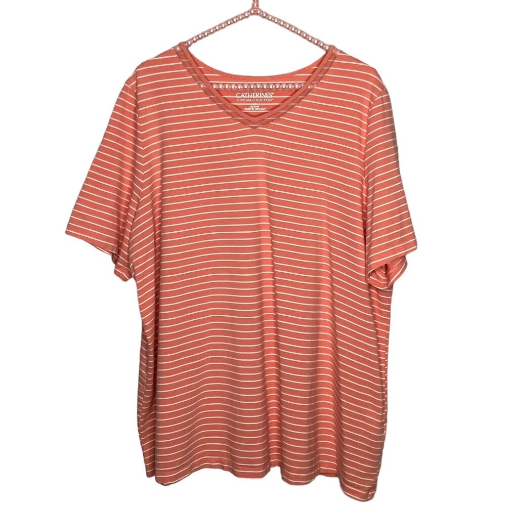 Catherines 1X 18/20W Suprema Collection Orange Striped Stretch Cotton Top Plus